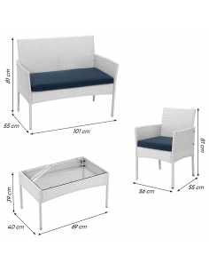 Set Giardino IBIZA Polyrattan Divano 2 Poltrone con Cuscini e Tavolino