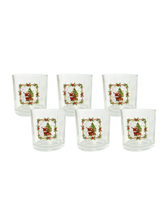 Set 6 Bicchieri per Acqua in Vetro Decorazione Natalizia Babbo Natale